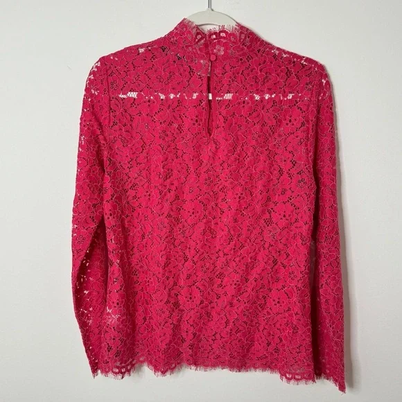 J. Crew Scalloped Lace Mockneck Top Dragon Fruit Pink Size 2 - Picture 7 of 9